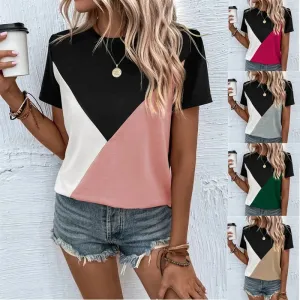 women's t-shirt short sleeve t-shirts patchwork contrast binding streetwear color block